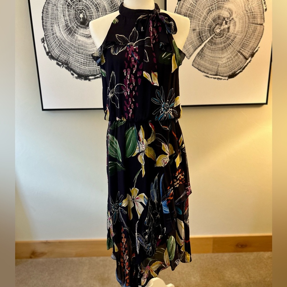 Parker Navy Floral Asymmetrical Dress